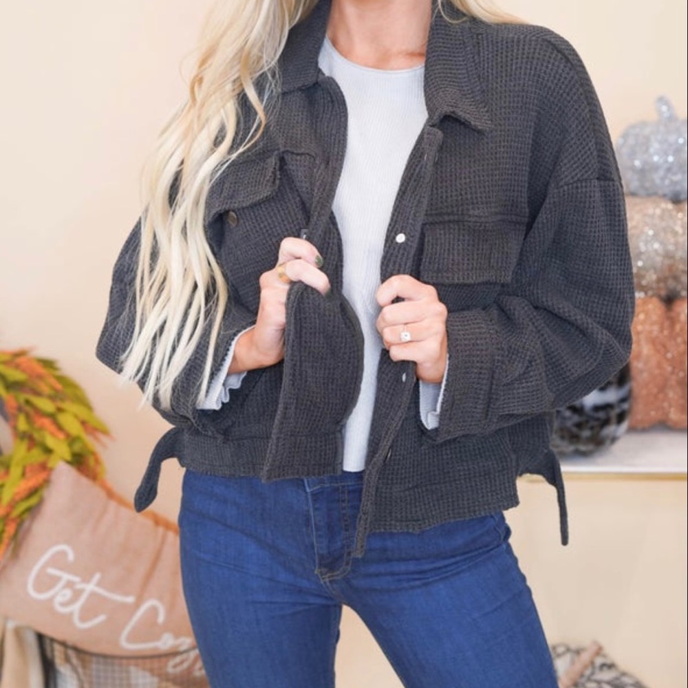POL Crop Waffle Jacket